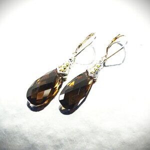 LAGOS Sterling Silver 18K Gold Prism Smoky Quartz 20mmx9mm Teardrop Earrings